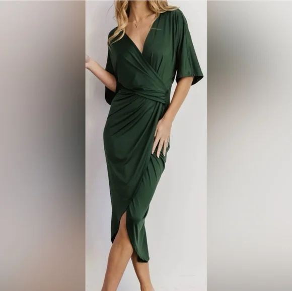 green emerald velvet dress Calisa Dress with Ruched Chiffon Top in Hunter Green, Green / 38 (US 4/6)